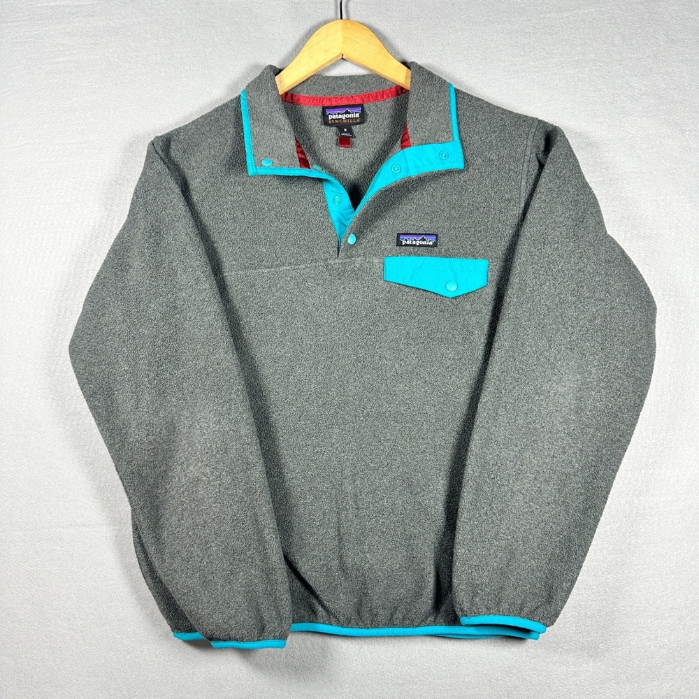Patagonia Synchilla Snap-T Fleece Pullover Gray Teal Womens Medium